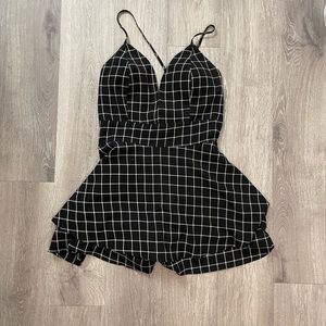 Zara black checkered romper with crosses spaghetti straps and half open back